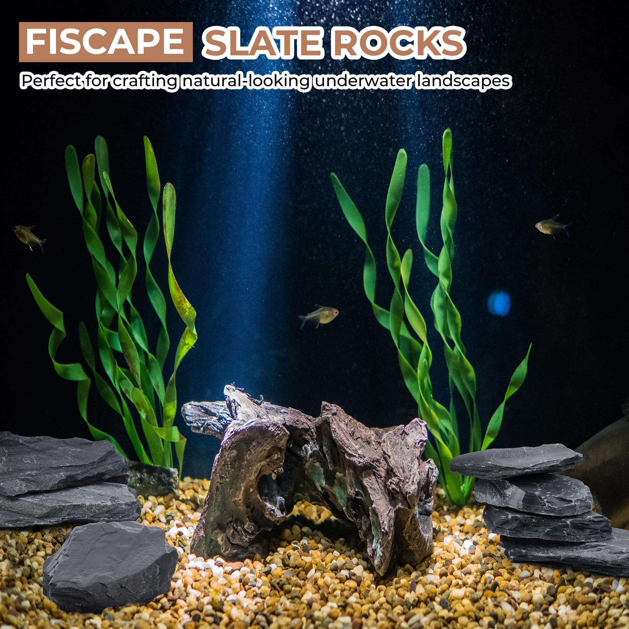 FISCAPE slate rocks arrive naturally layered; rinse before use.