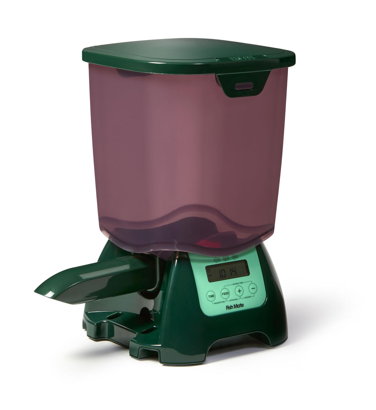 Fish Mate P7000 LCD display panel shows programmable feeding times
