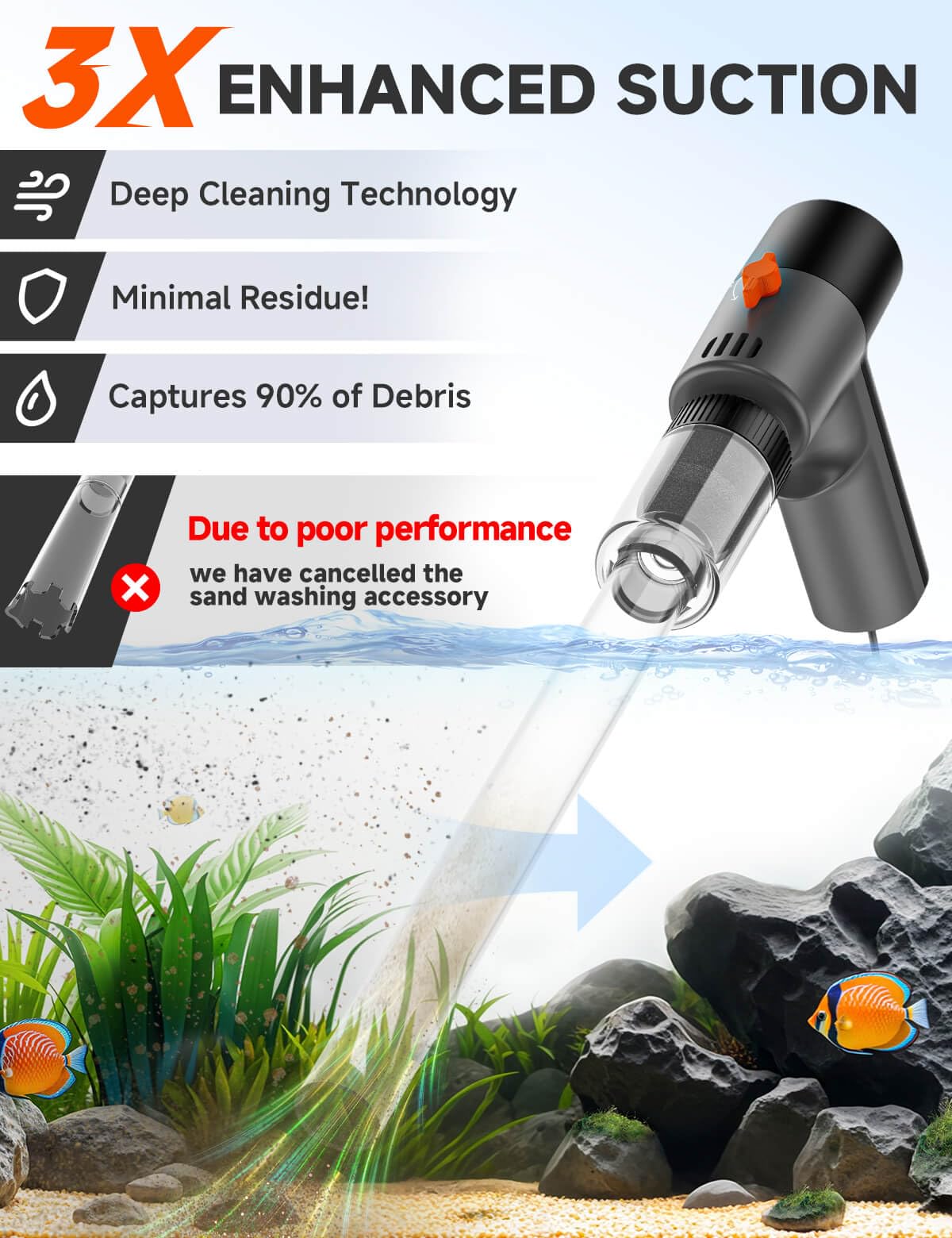 Fishands Electric Gravel Cleaner side attachment shows versatile suction accessories