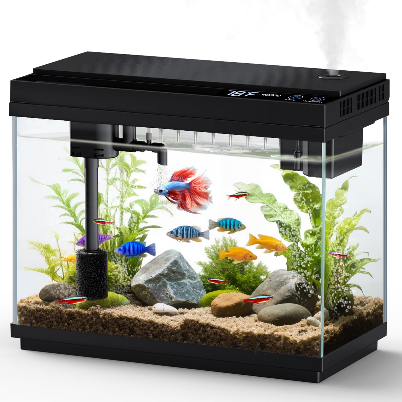 Fishkeeper 2.3G smart aquarium front view for compact desktop setup and decor