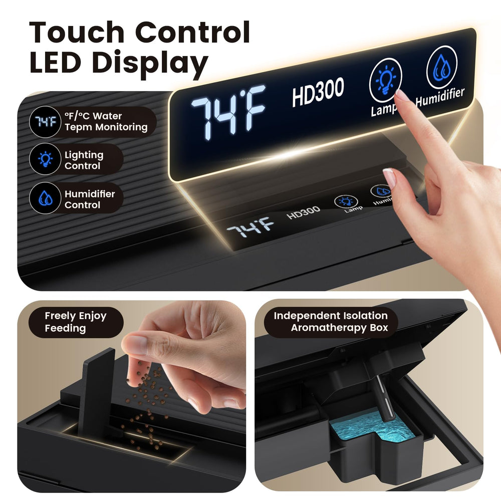 Fishkeeper 2.3G smart aquarium touch control display showing temperature and controls