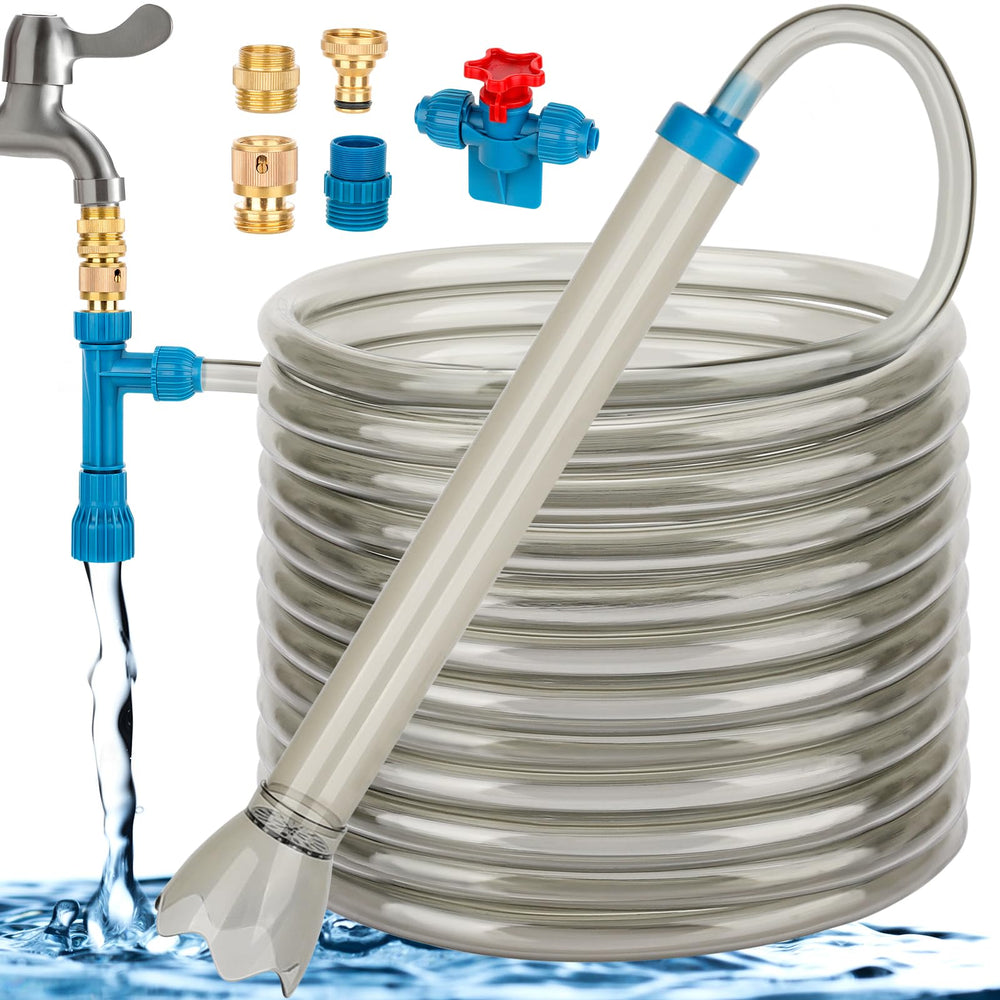 Fishkeeper 50ft vacuum hose extends reach for easy water changes.