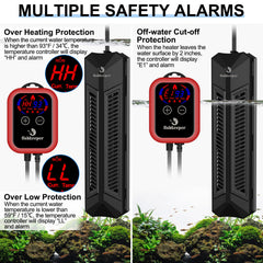 fishkeeper Aquarium Heater highlights safety protections such as over-temperature and dry-burn prevention.