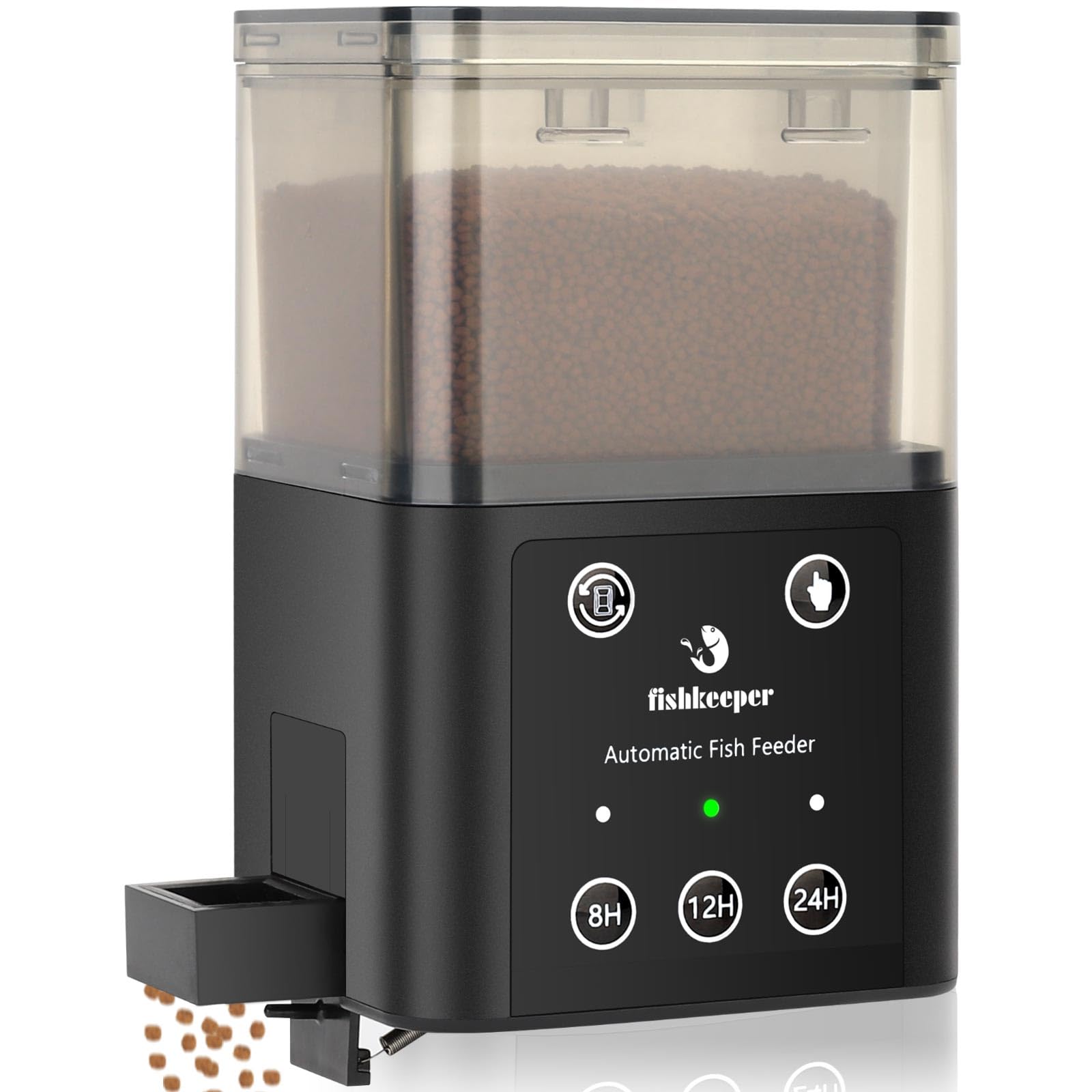 fishkeeper automatic feeder 320ml capacity shown keeping fish fed during vacation periods