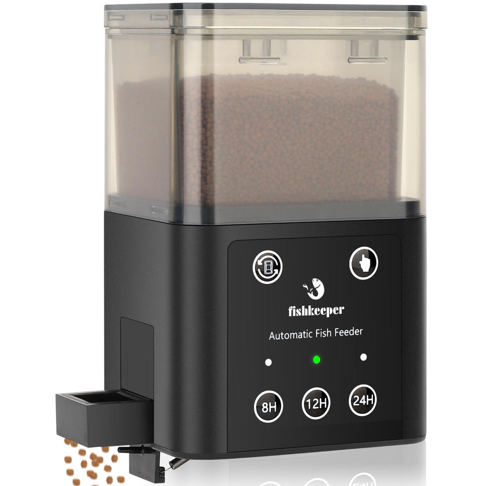 fishkeeper automatic feeder 320ml capacity shown keeping fish fed during vacation periods