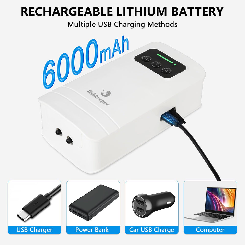 fishkeeper battery powered aquarium air pump with 110GPH airflow in action