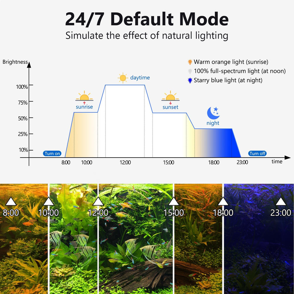Fishkeeper clip-on LED light color cycle mode enables dynamic RGB effects.