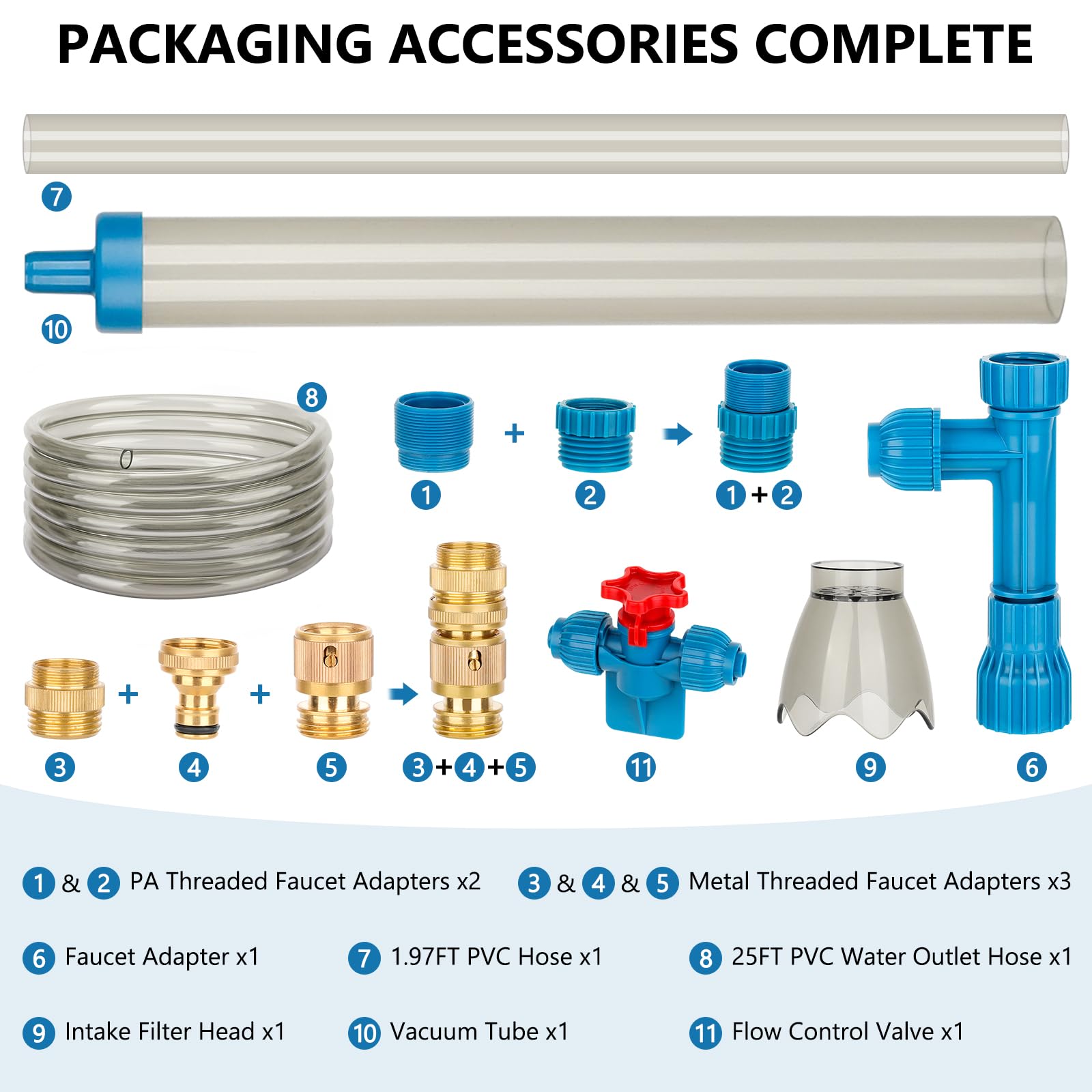 Fishkeeper faucet-connection-assembly shows quick setup for universal siphon.