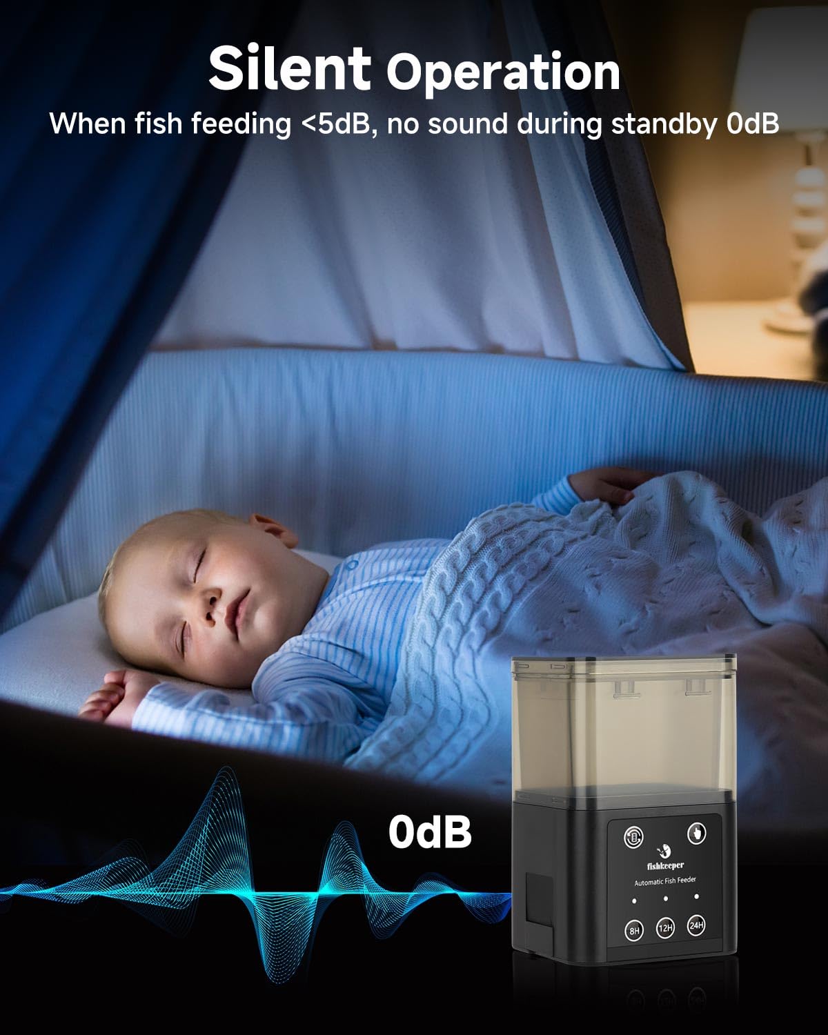 fishkeeper automatic feeder matte black premium body with ultra-quiet operation