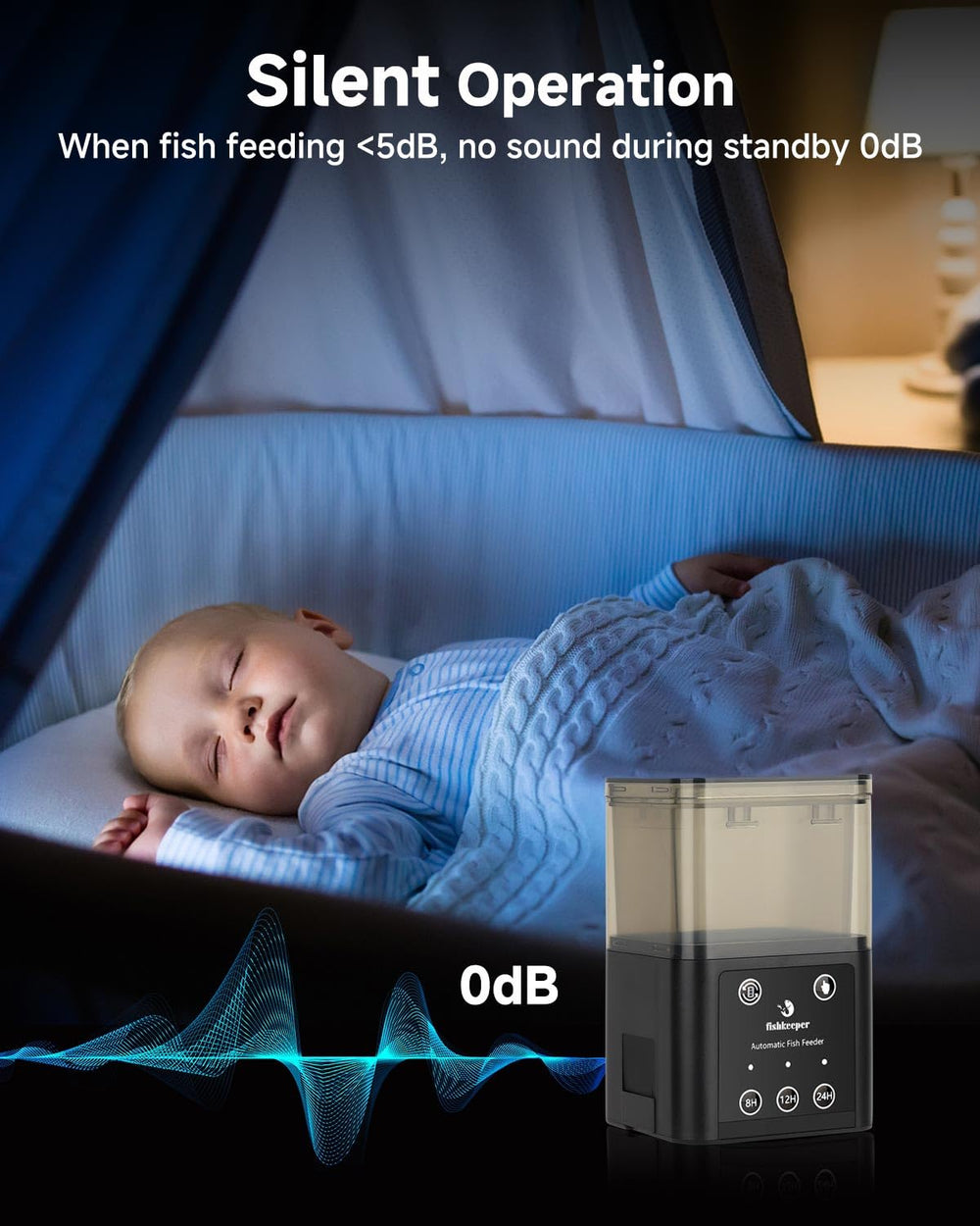 fishkeeper automatic feeder matte black premium body with ultra-quiet operation