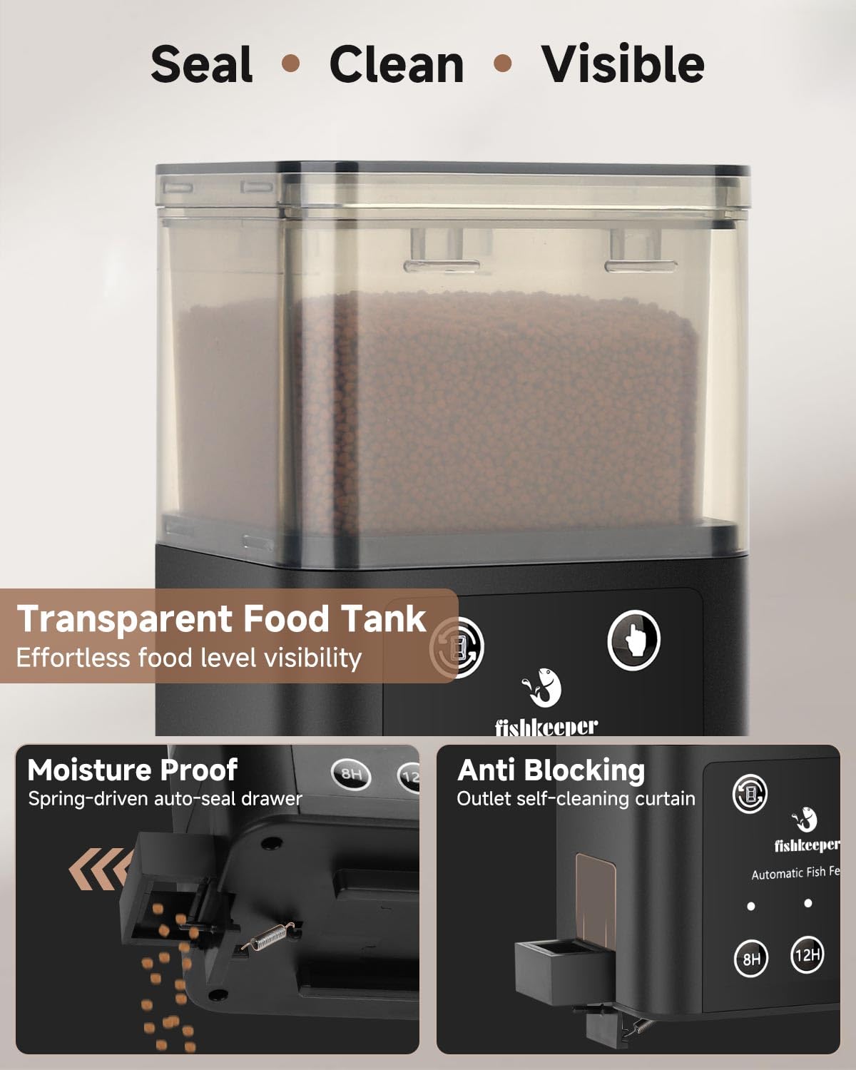 fishkeeper automatic feeder three fixing methods shown for versatile tank installation