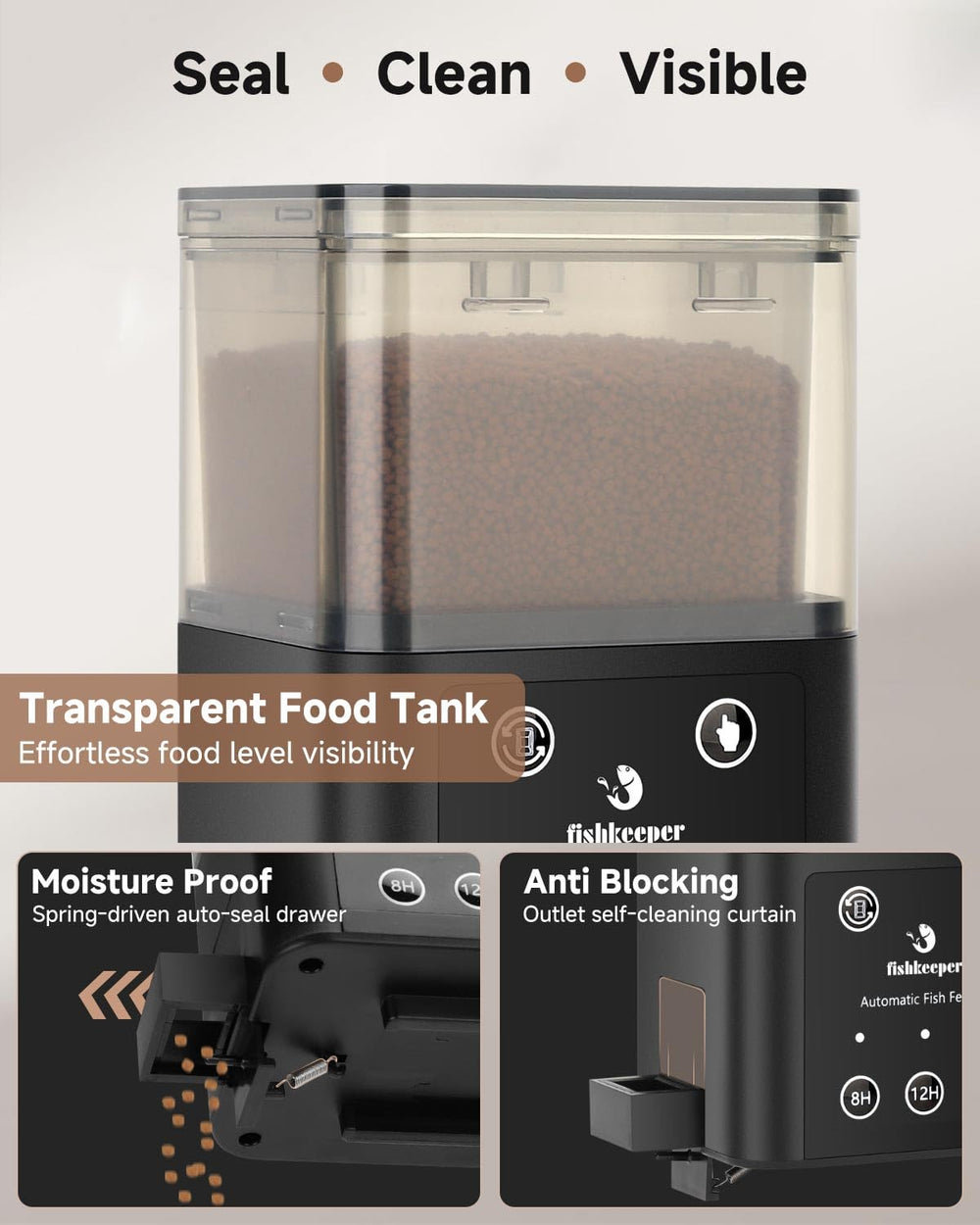 fishkeeper automatic feeder three fixing methods shown for versatile tank installation