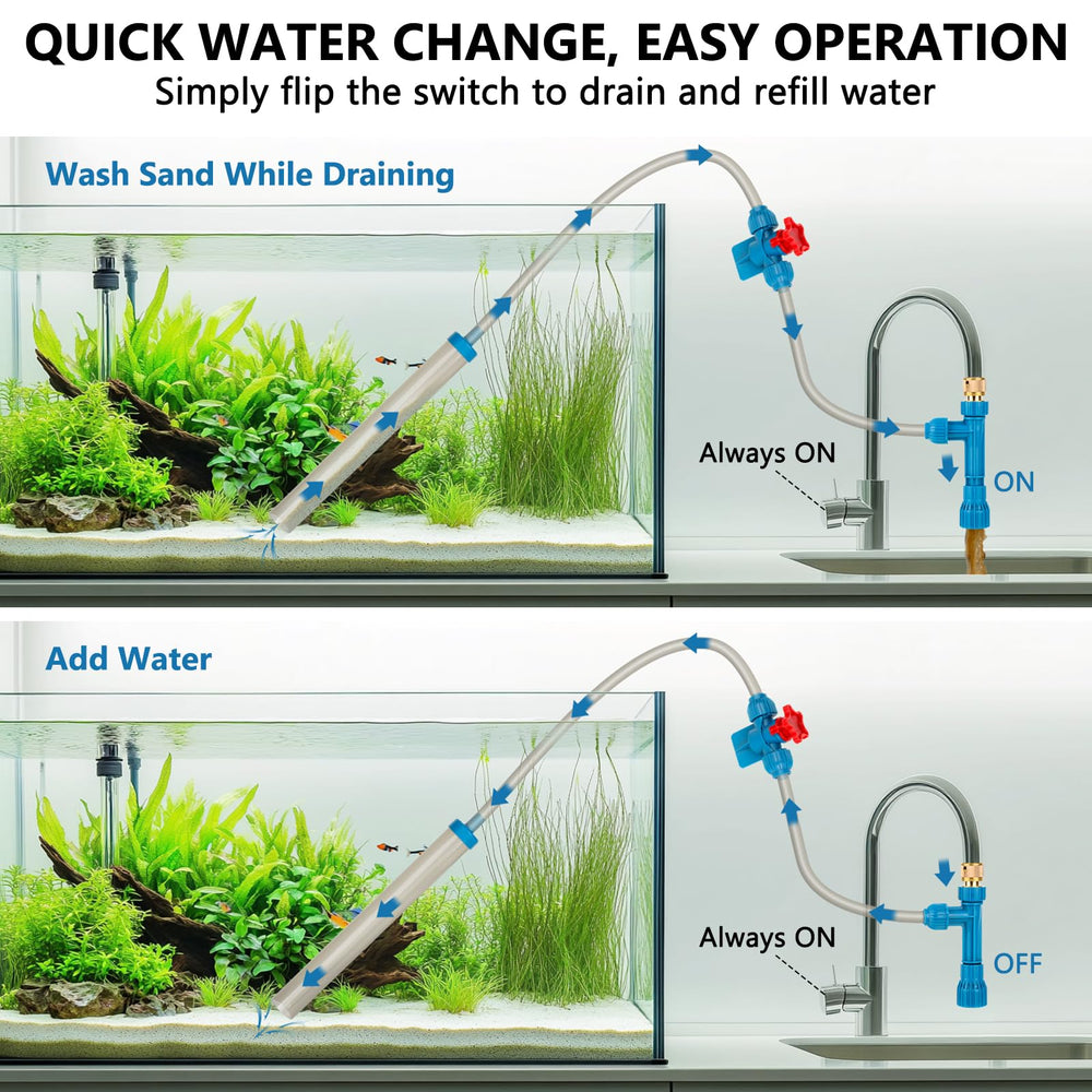 Fishkeeper flow-control-device demonstrates adjustable water flow for precise siphoning.