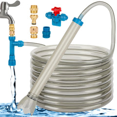 Fishkeeper gravel vacuum overview shows a compact bucket-free water change setup for easy maintenance.