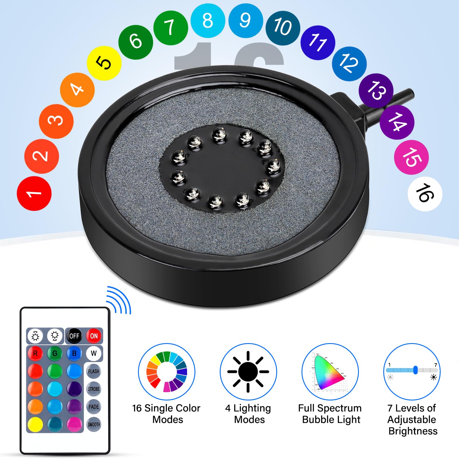 Fishkeeper LED bubble light colors showcases vibrant hues for dynamic tank lighting.