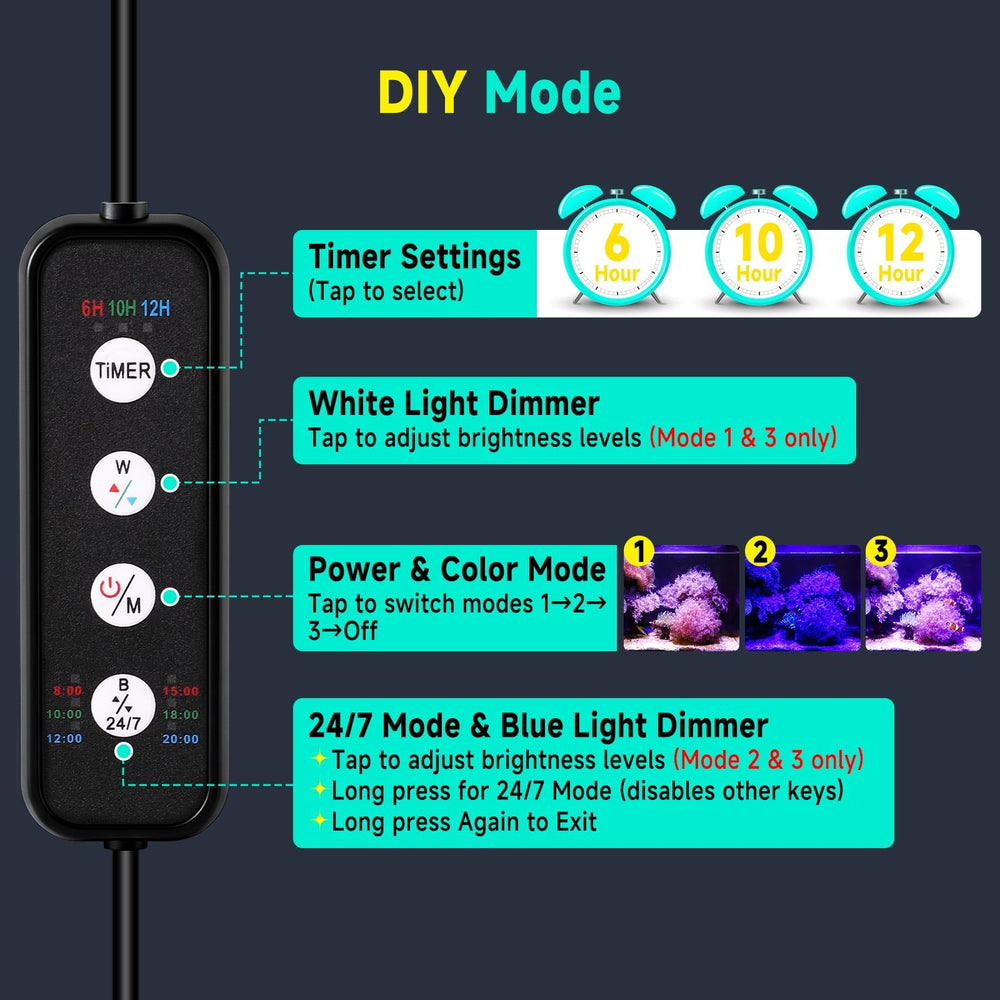 fishkeeper reef-light 12W mounted with clip delivers even color spread across a coral tank.