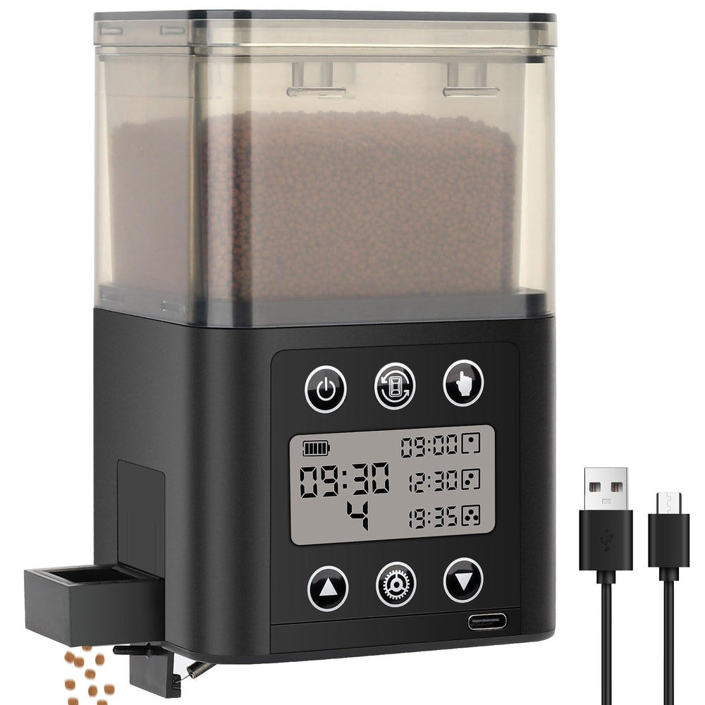 Fishkeeper Smart Automatic Fish Feeder with LCD display enables precise, customizable feeding schedules.