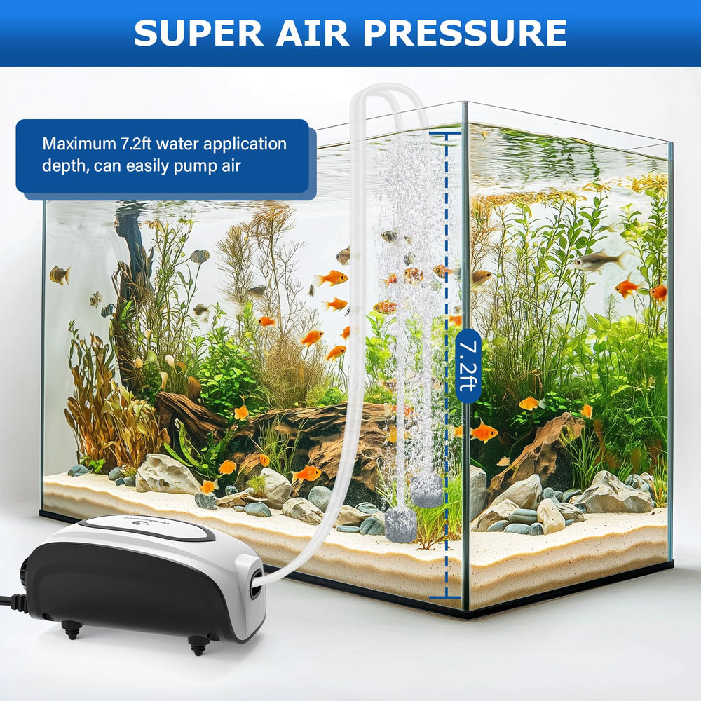 Fishkeeper whisper-quiet operation with rubber feet in a home aquarium setup