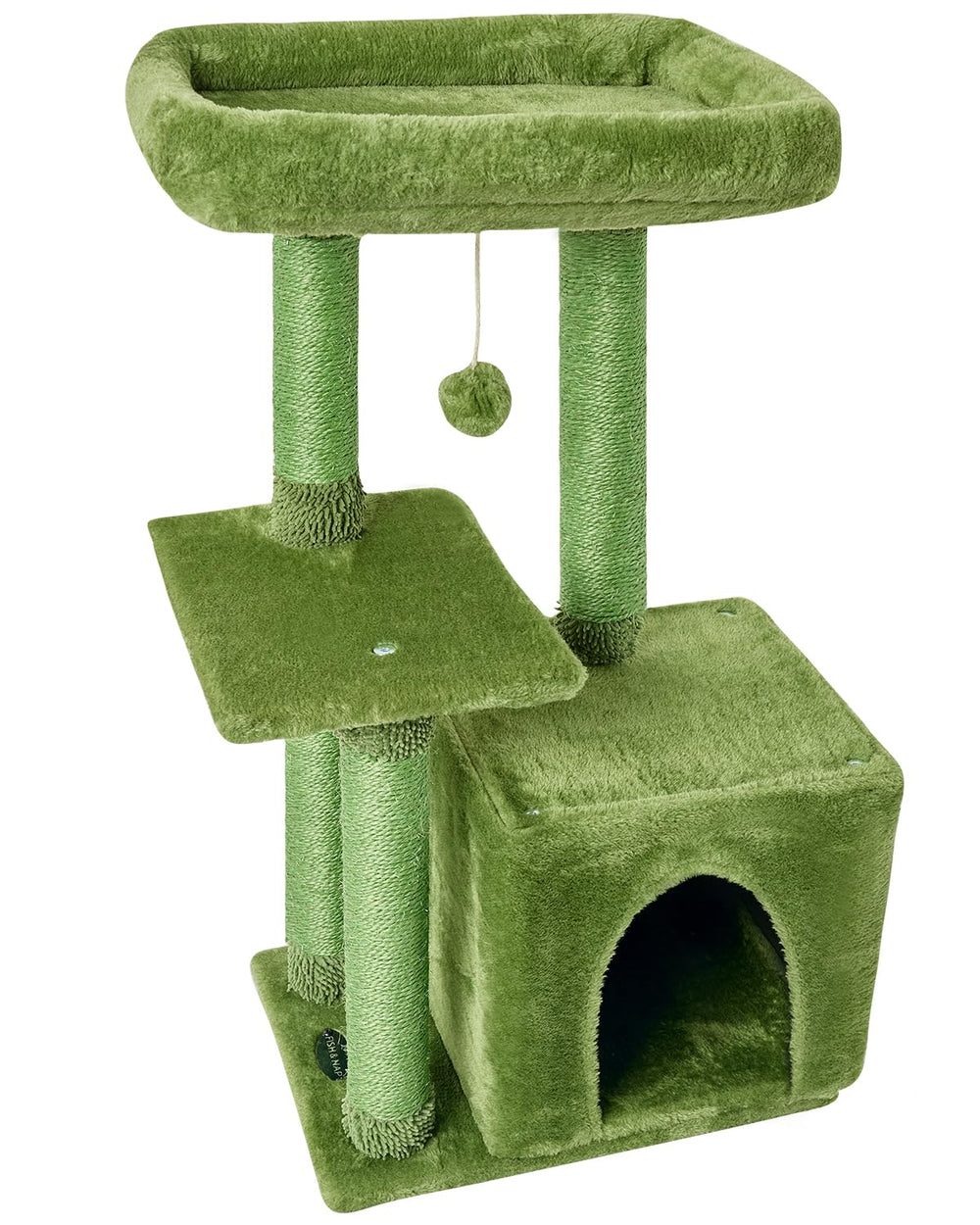 FISH&NAP cat tree with sisal posts highlighting durable scratching surfaces.
