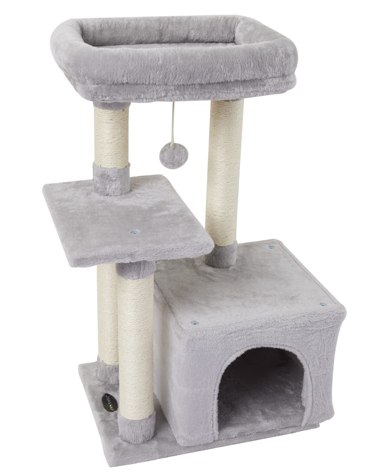 FISH&NAP cute cat tree grey overview offers cozy indoor play