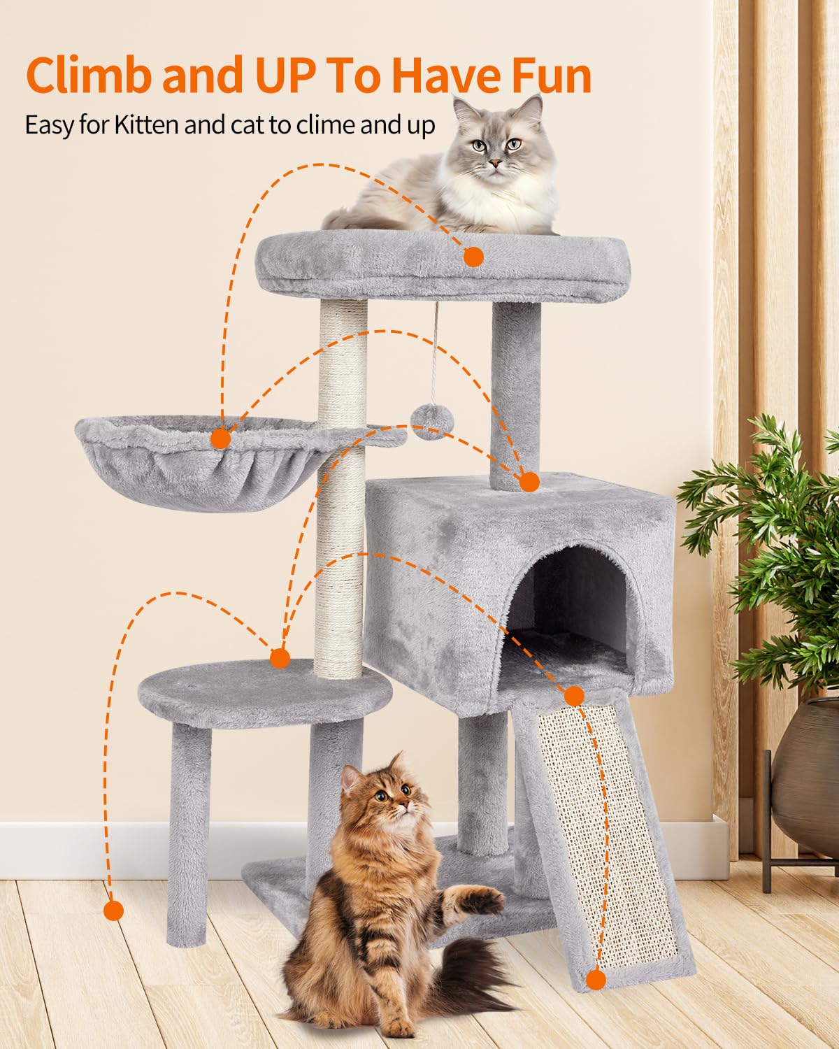 FISH&NAP cat tree with sisal posts promotes healthy scratching