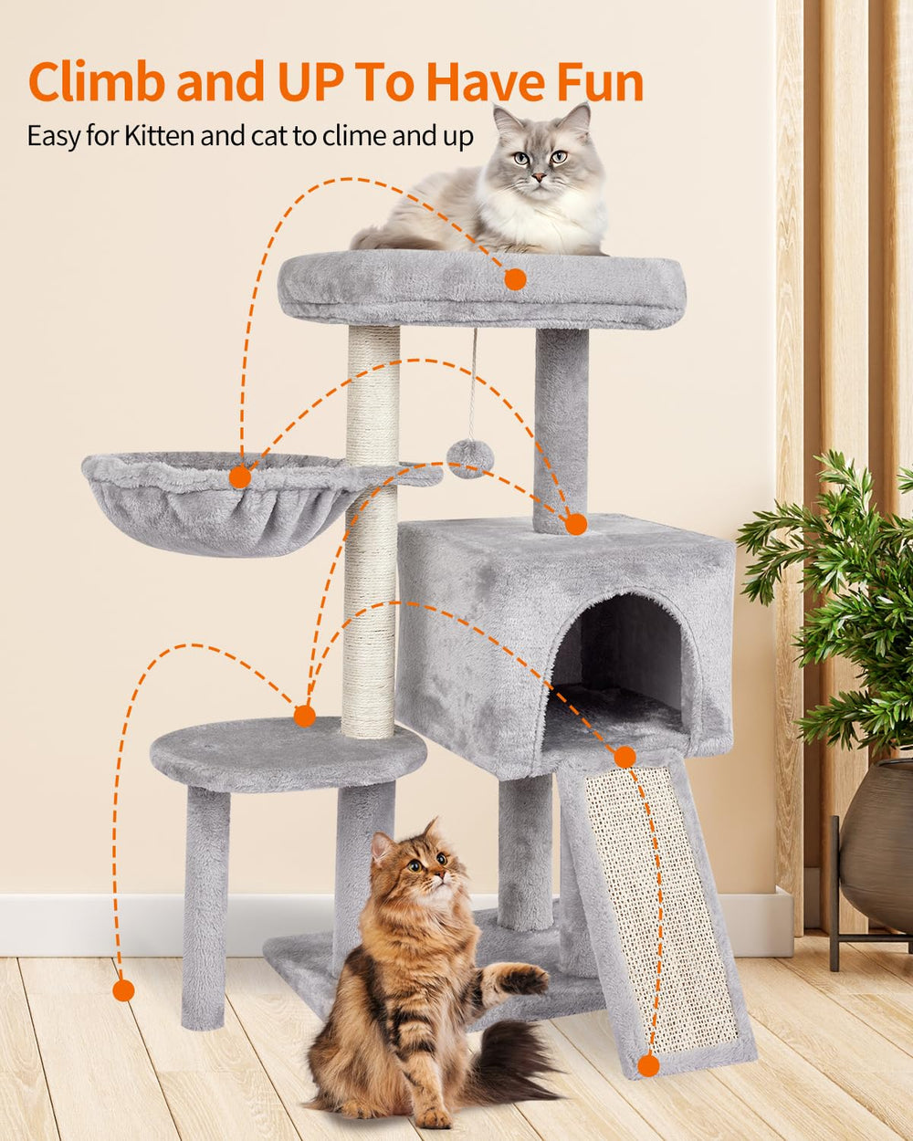 FISH&NAP cat tree with sisal posts promotes healthy scratching