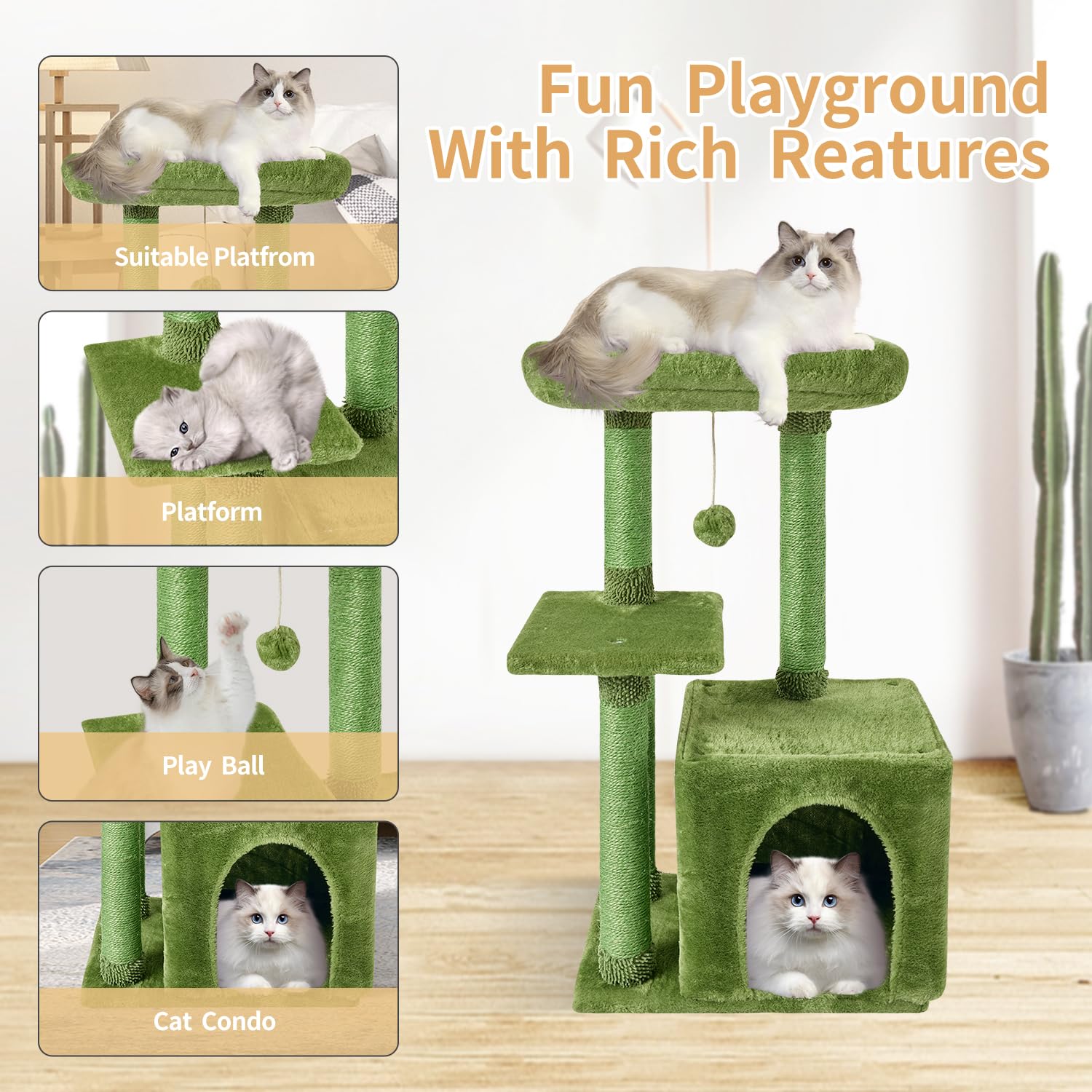 FISH&NAP travel-friendly cat tree demonstrates portable setup for indoor-outdoor play.