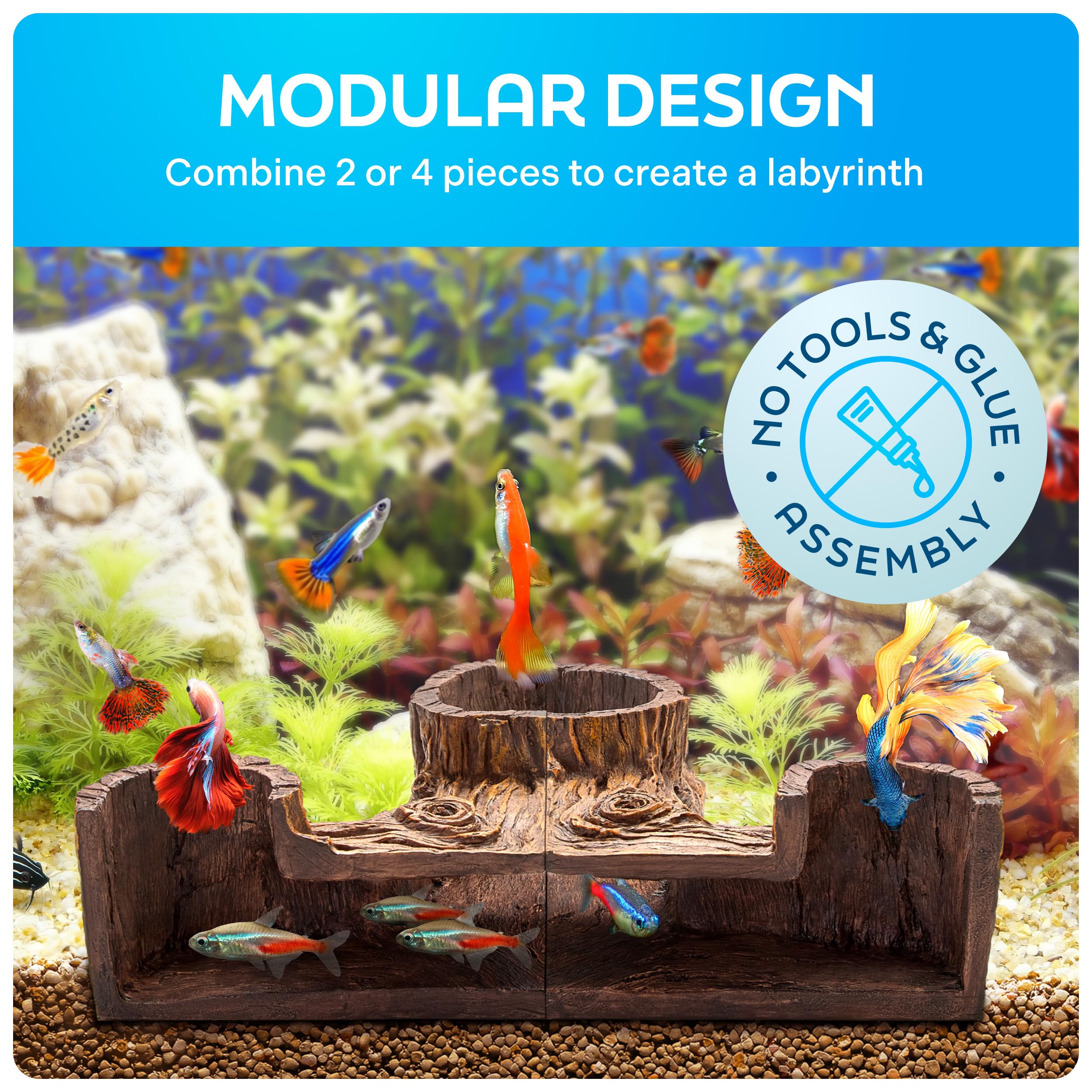 FISHNOSH Aquarium Cave modular design allows creative mazes for tanks.