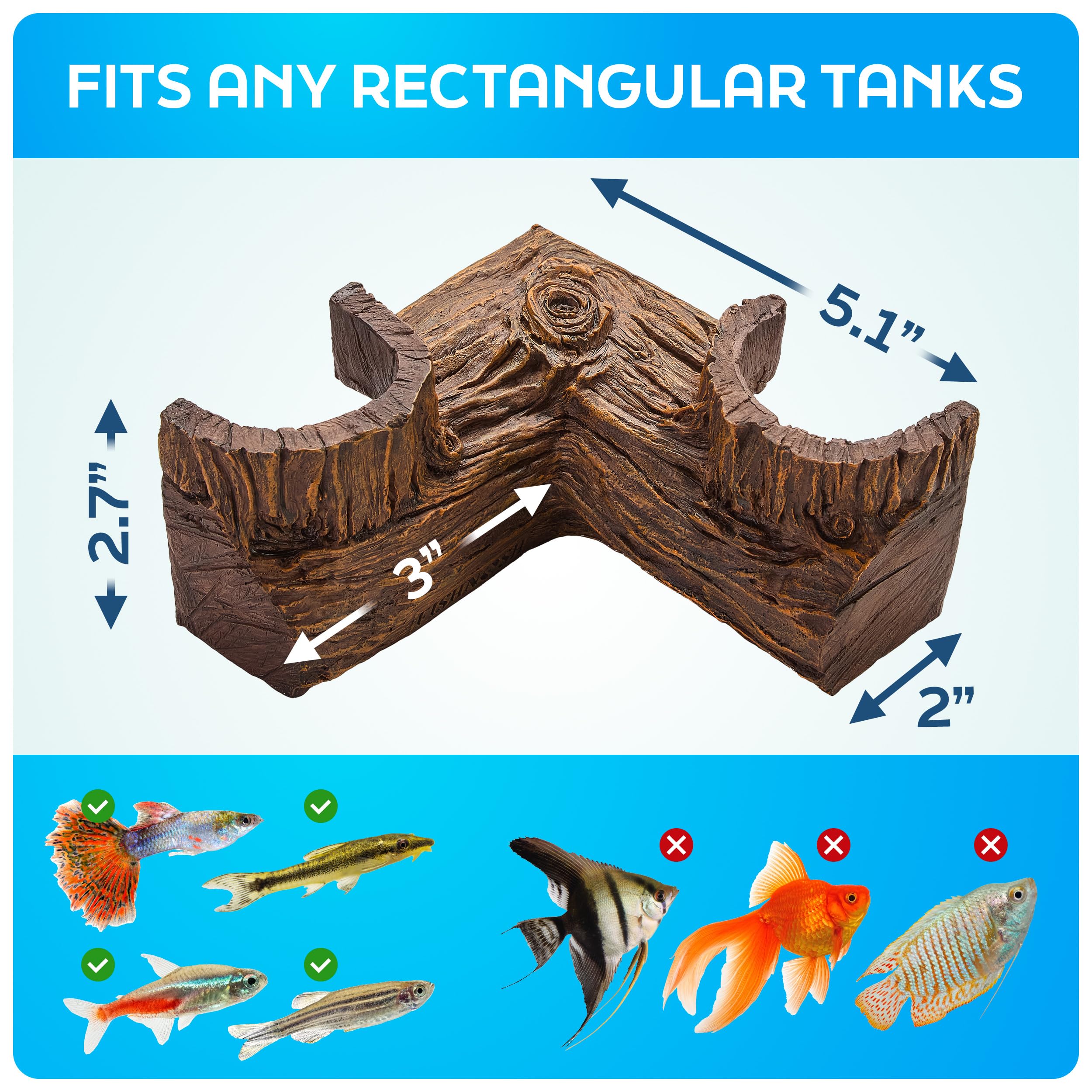 FISHNOSH Aquarium Cave no-tools setup simplifies placing in sand or tank floor.
