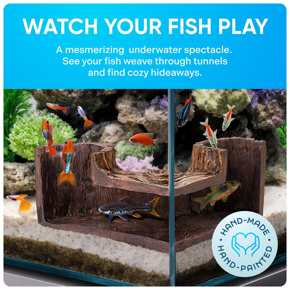 FISHNOSH Aquarium Cave tunnels invite exploration and enrichment for active fish.