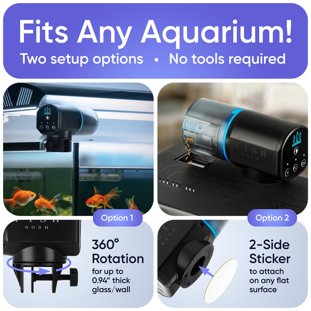FISHNOSH automatic feeder dispensing food with precise timing for consistent servings.