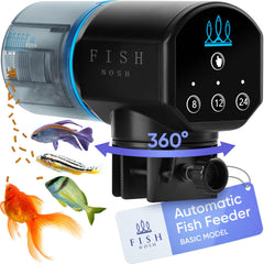 FISHNOSH automatic feeder front view, compact design ideal for steady meals.