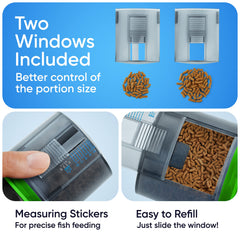 FISHNOSH automatic feeder in an aquarium demonstrates reliable feeding.
