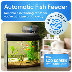 FishNosh feeder blue dispensing cups demonstrates precise portion control.