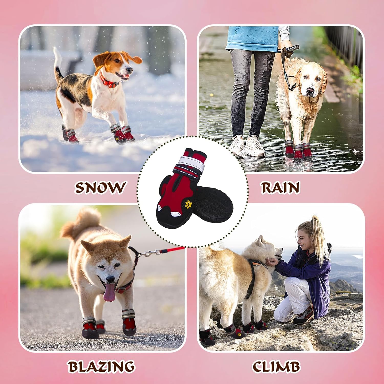 FISHOAKY dog shoes large red bootie anti-slip bottom for traction