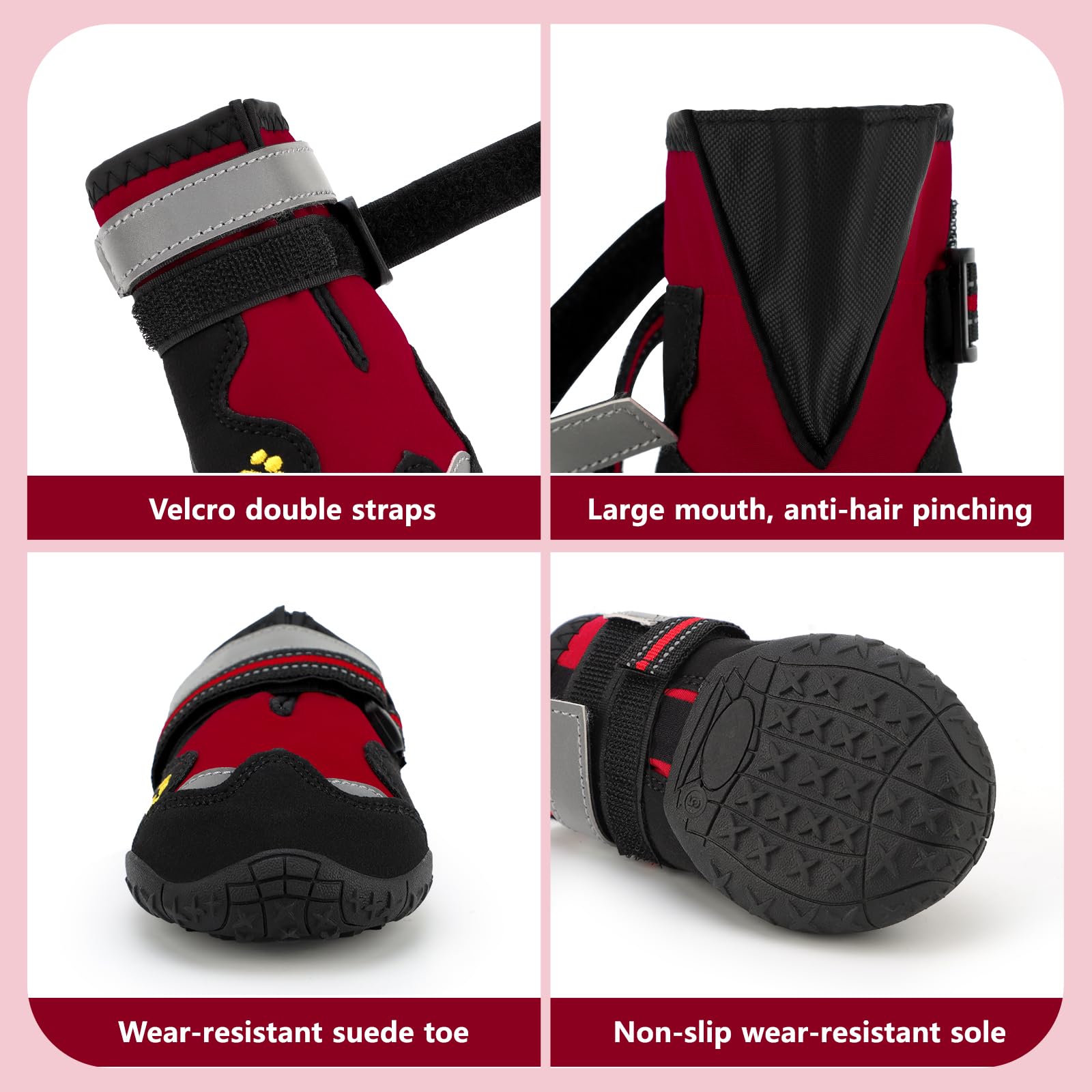 FISHOAKY dog shoes large red bootie close-up shows durable material