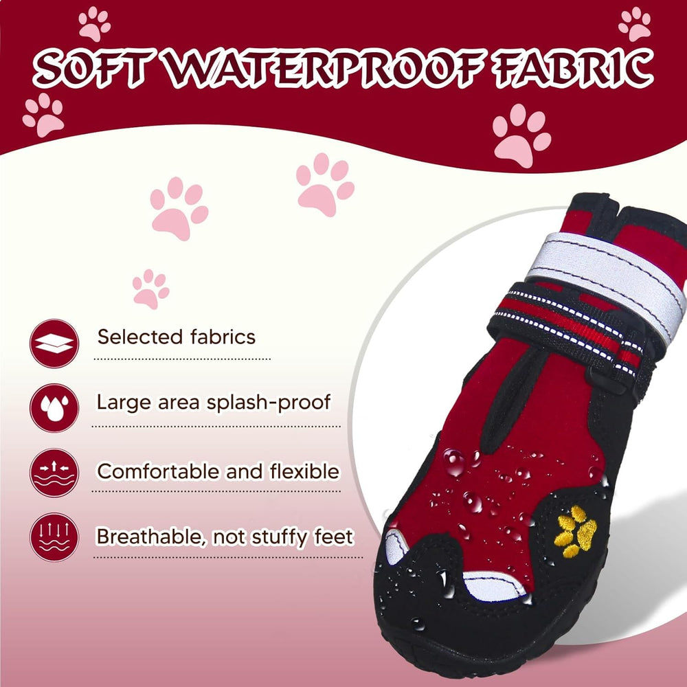 FISHOAKY dog shoes large red bootie on paw demonstrates waterproof protection