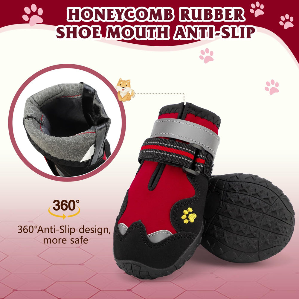 FISHOAKY dog shoes large red bootie side view offers secure grip