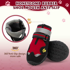 FISHOAKY dog shoes large red bootie side view offers secure grip