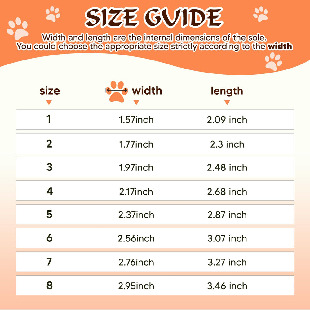 FISHOAKY dog shoes size guide emphasizes width for proper fit.