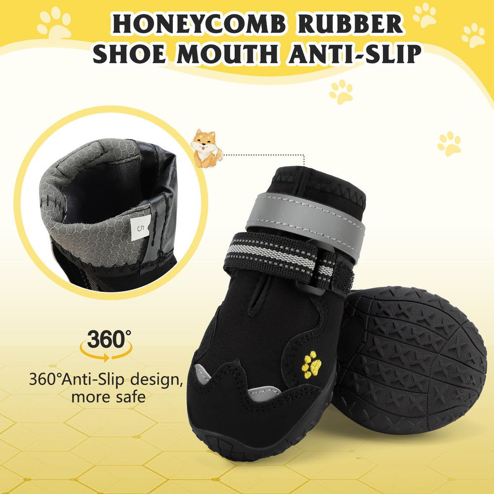 FISHOAKY dog shoes feature 360° anti-slip soles for secure grip.