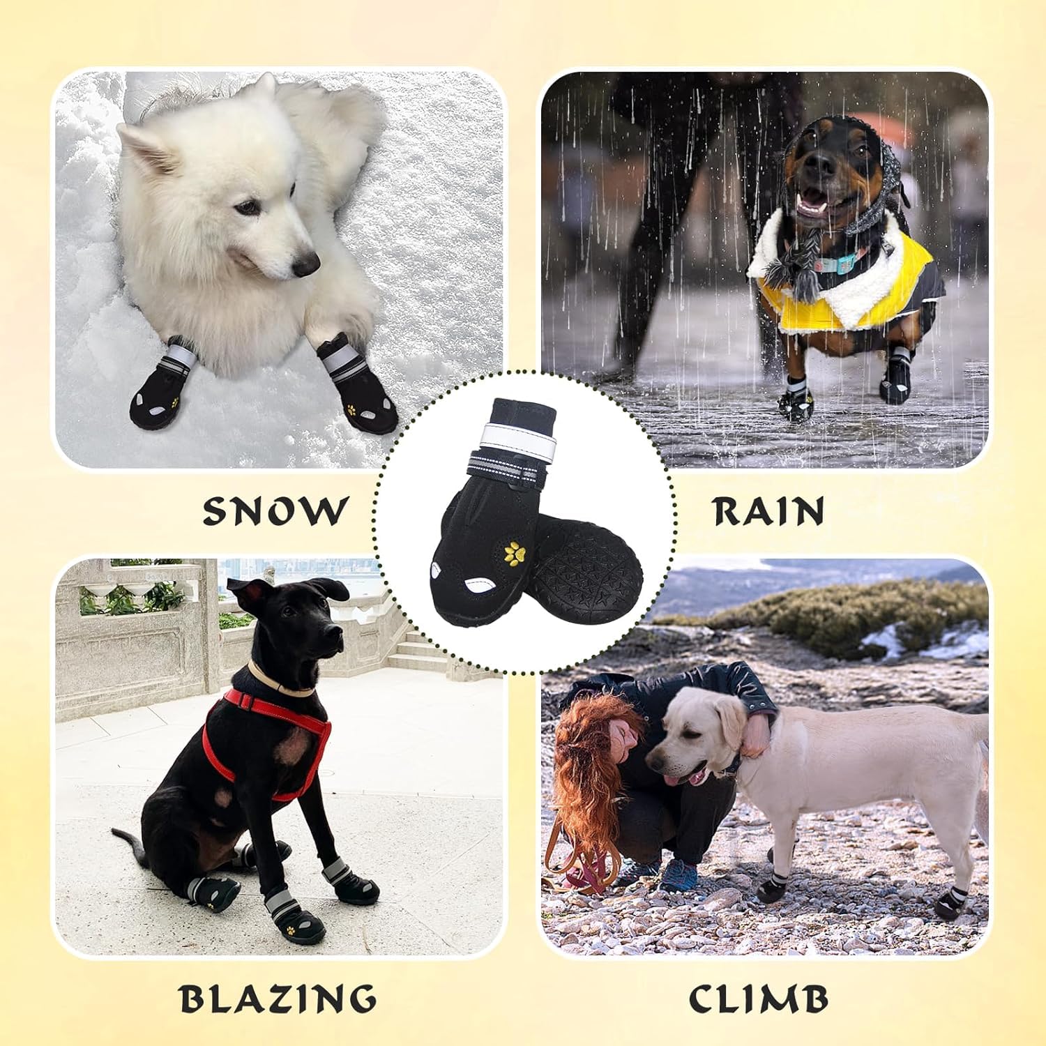 FISHOAKY dog shoes come in a 4-pack of waterproof boots for dogs.
