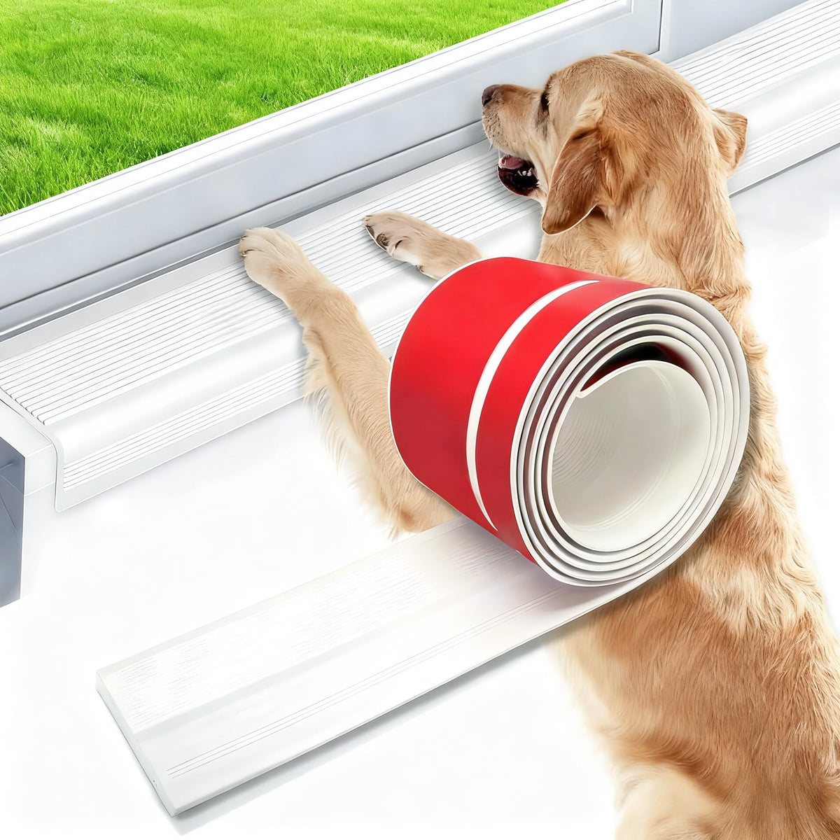 FITHUGOO Windows Sill Protector on a bay window prevents pet scratches.