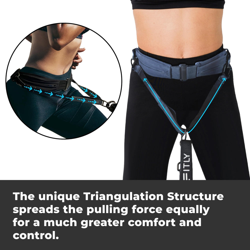 FITLY waist-belt pocket stowed carabiner depicts tidy storage and quick access.