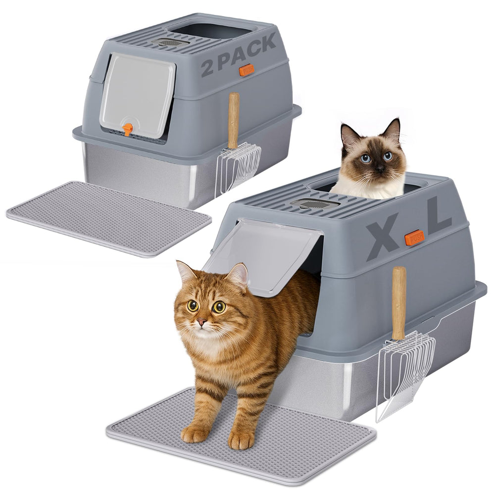Fitrobust 2-pack stainless steel litter box with lid, durable and easy to clean