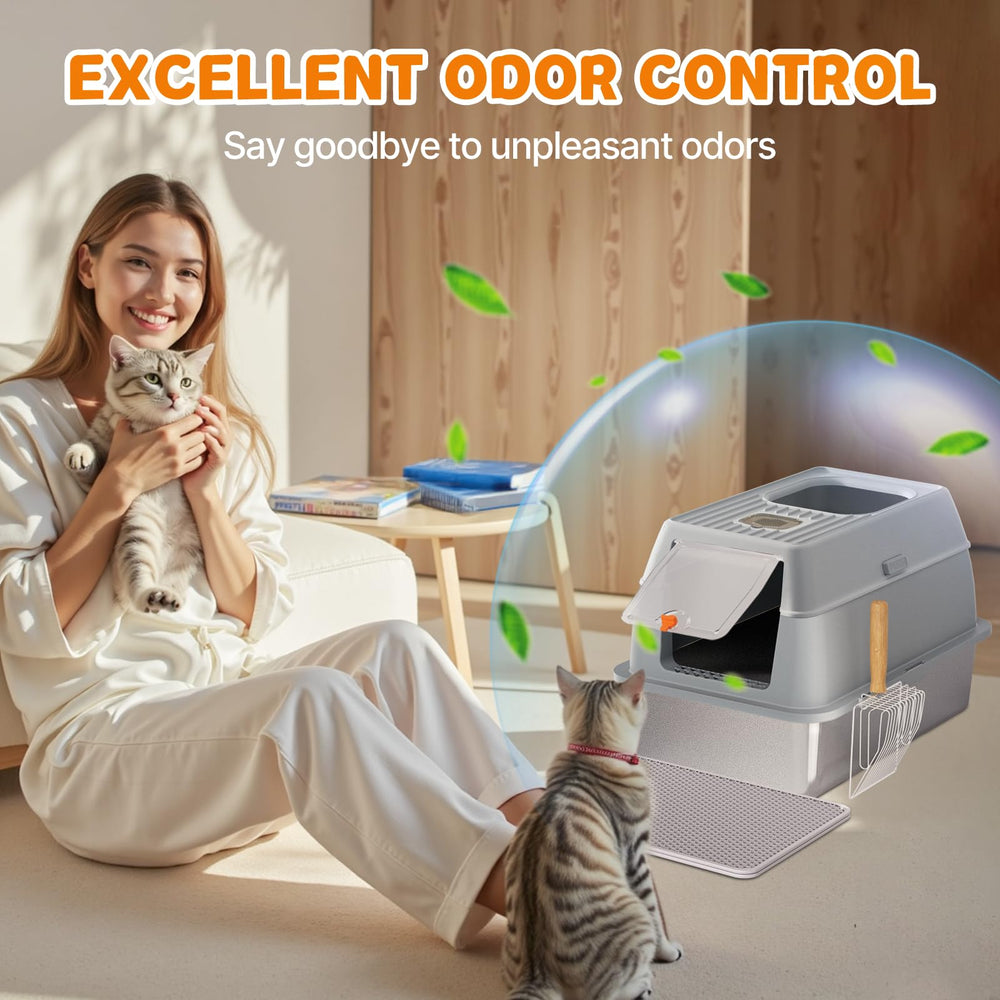 Fitrobust cat using enclosed litter box for privacy and odor control