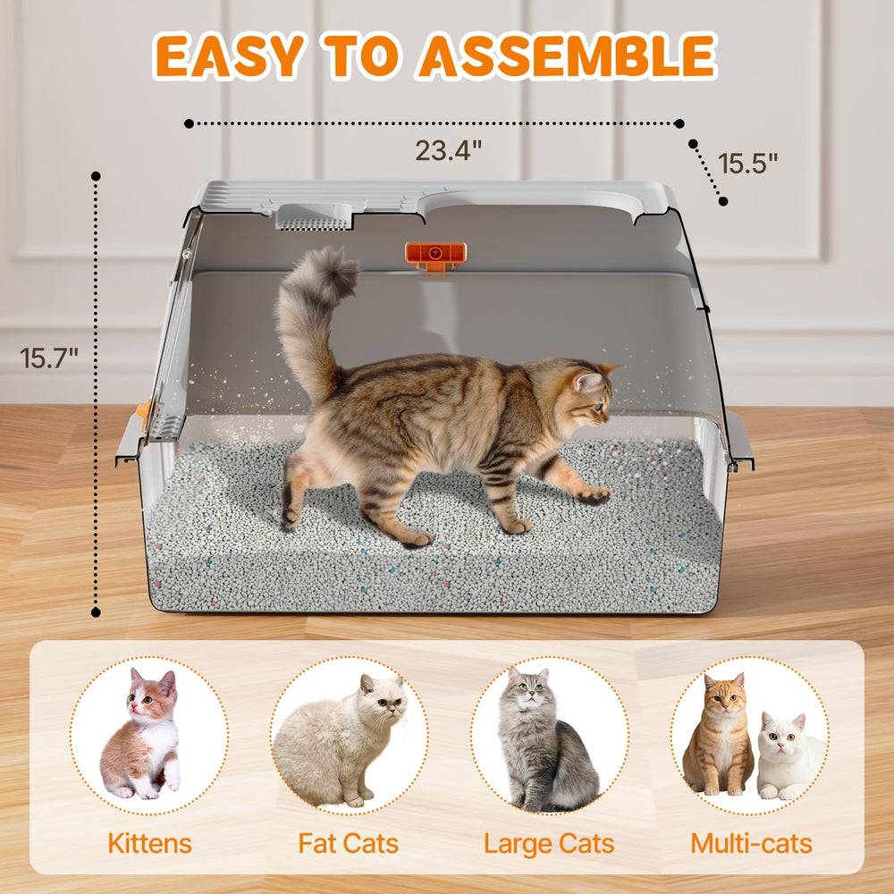Fitrobust stainless steel litter box front-entry view shows privacy and odor control