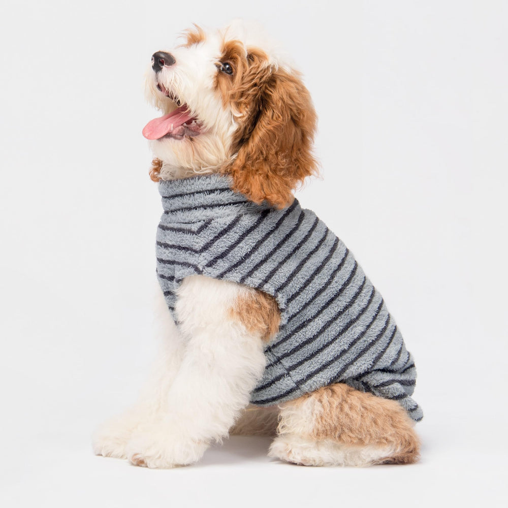 Fitwarm 2Pack striped fleece dog sweater gray striped front view for cozy daily wear.