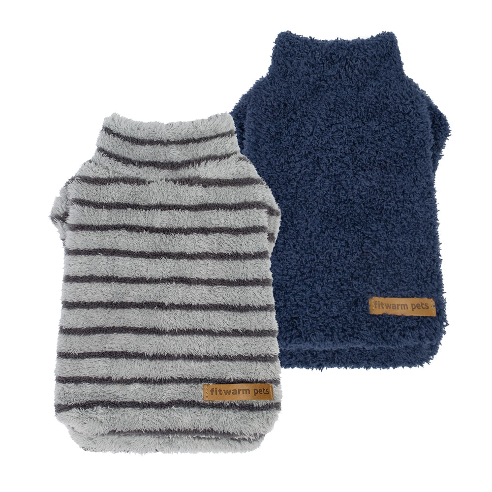 Fitwarm 2Pack striped fleece dog sweater navy back view for stylish warmth.
