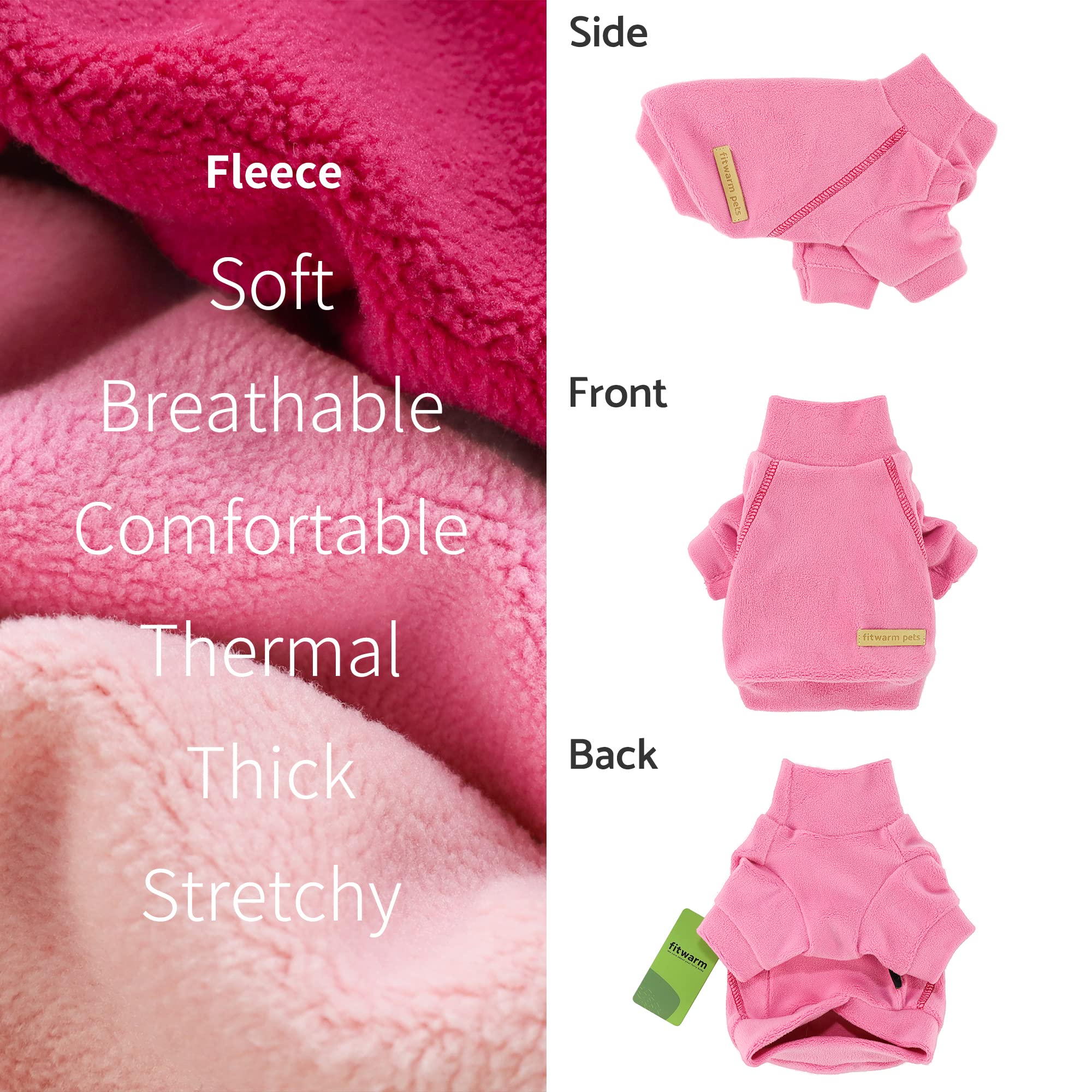 Fitwarm 3 Pack Classic Fleece Dog Sweater pink small dog model demonstrates easy wear.